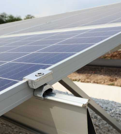 close up of ground mounted solar panel system