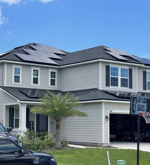 home in Jacksonville, FL with residential solar panels on front of house