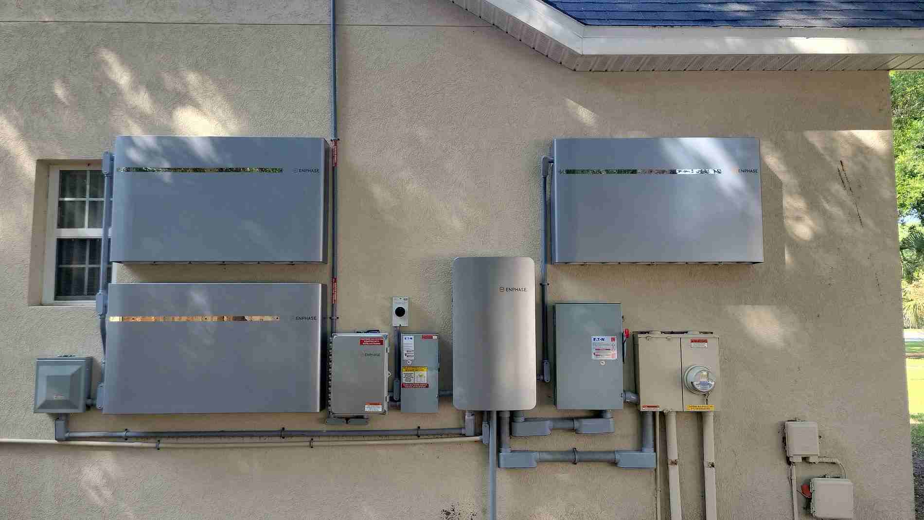 Enphase solar battery backup system on exterior of residential home in Florida